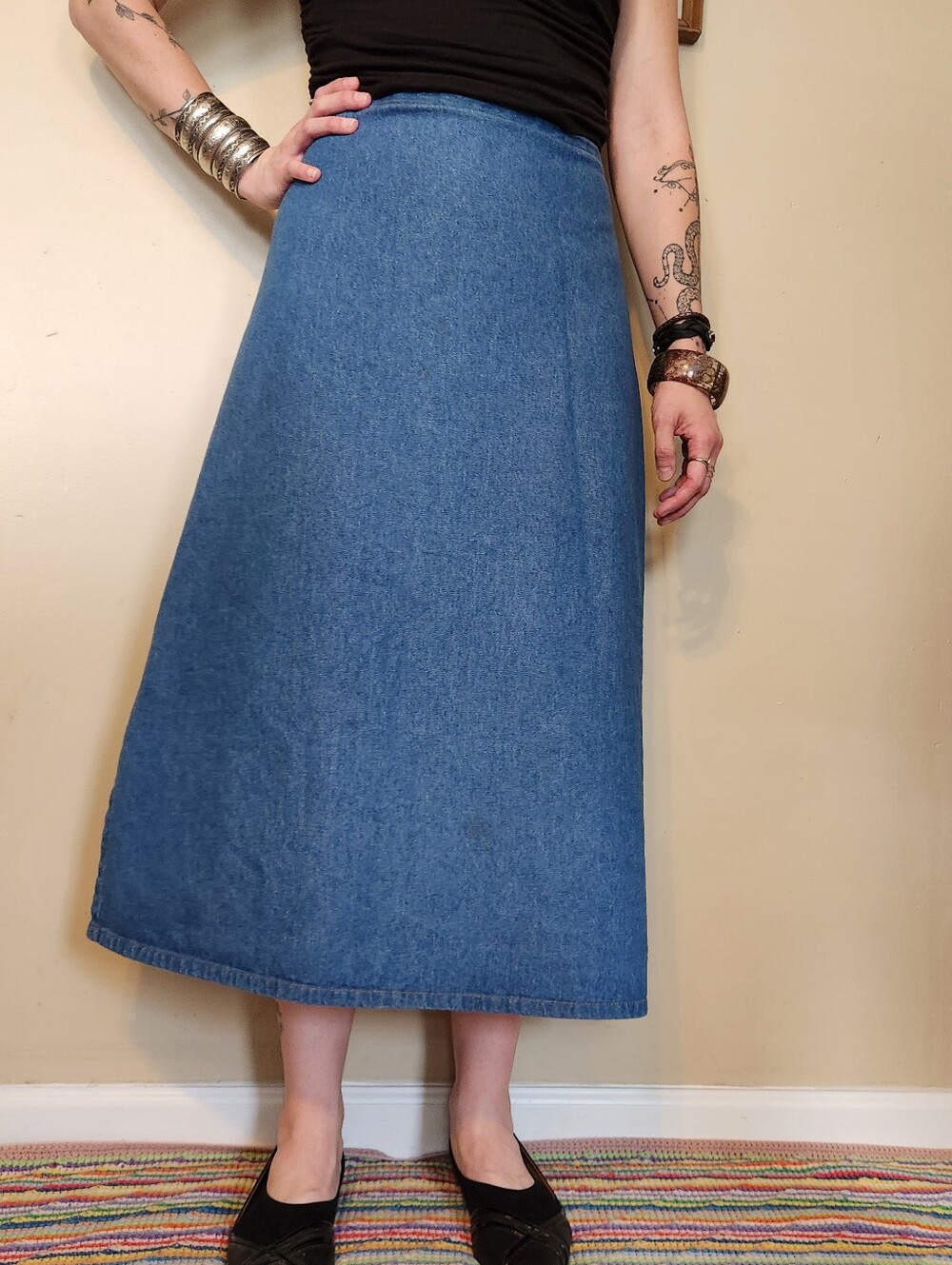 Vintage 1980s MDM Designs Denim Maxi Skirt Made in USA